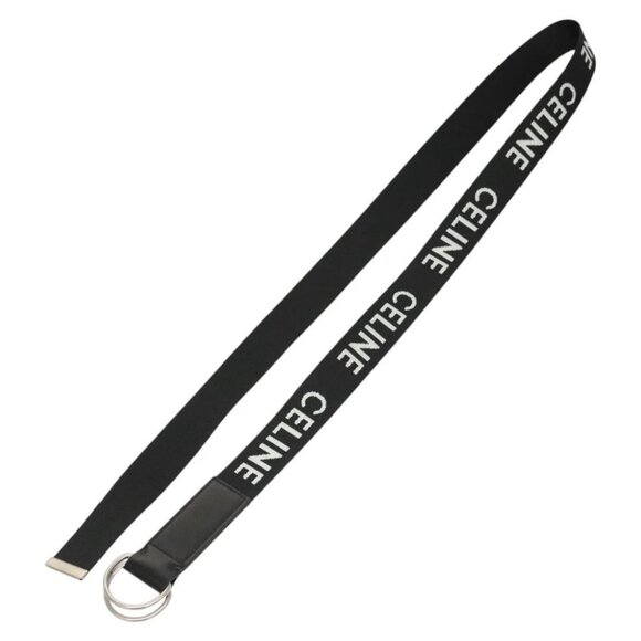 CELINE Double Ring Belt Canvas 45.3"" Black Auth - Picture 1 of 12